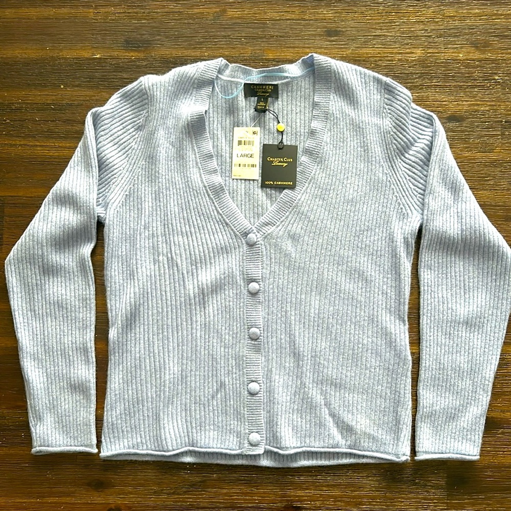 Charter Club Women’s 100% Cashmere Button Down V Neck Cardigan Sweater Size L